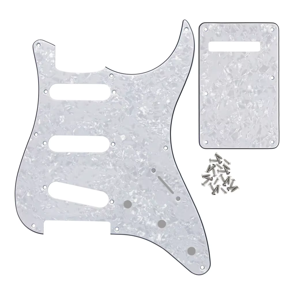 3-ply Stratocaster Pearloid White SSS Standard Pickguard 8 hole - Moku ...